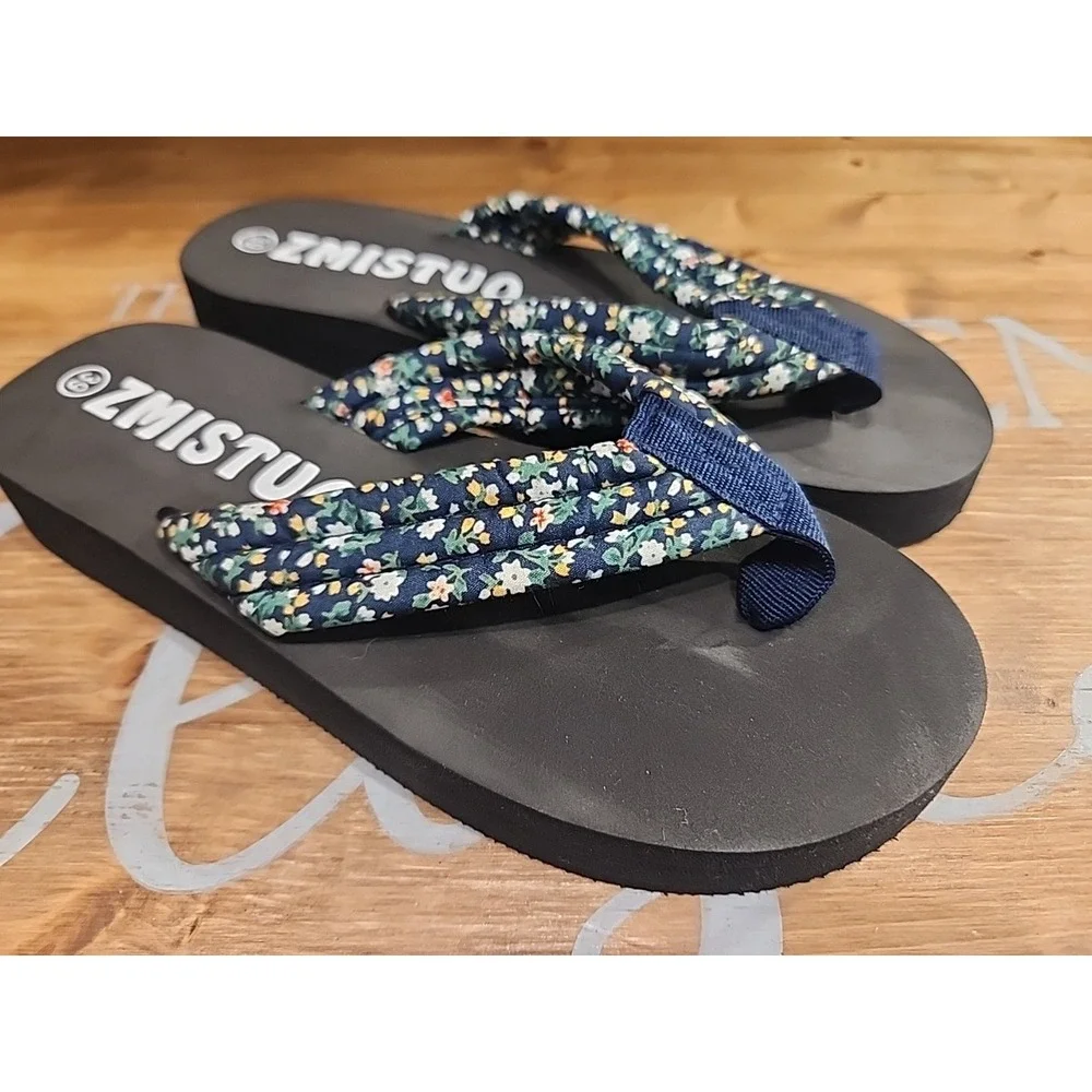 Women's Floral‎ Flip Flops Sandals Size 8 ZMISTUO Black Summer Beach Shoes